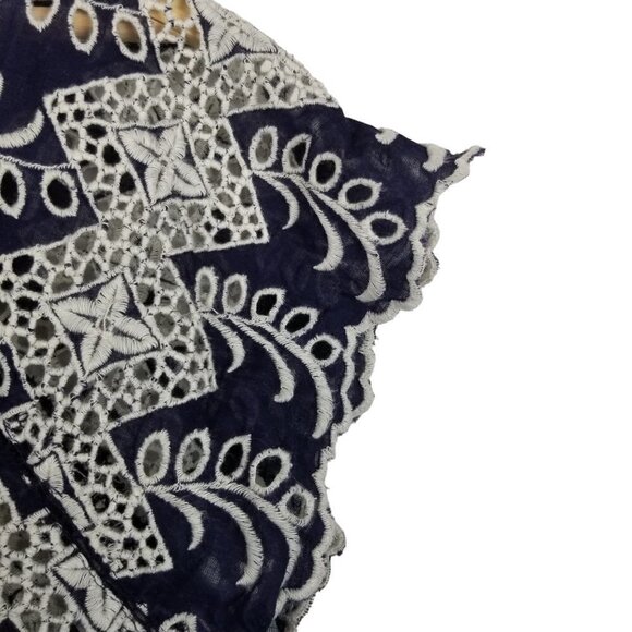 Vanessa Virginia 4 Blue White Eyelet Blouse Wideneck Cap Sleeves Boho Cottage - Picture 8 of 10